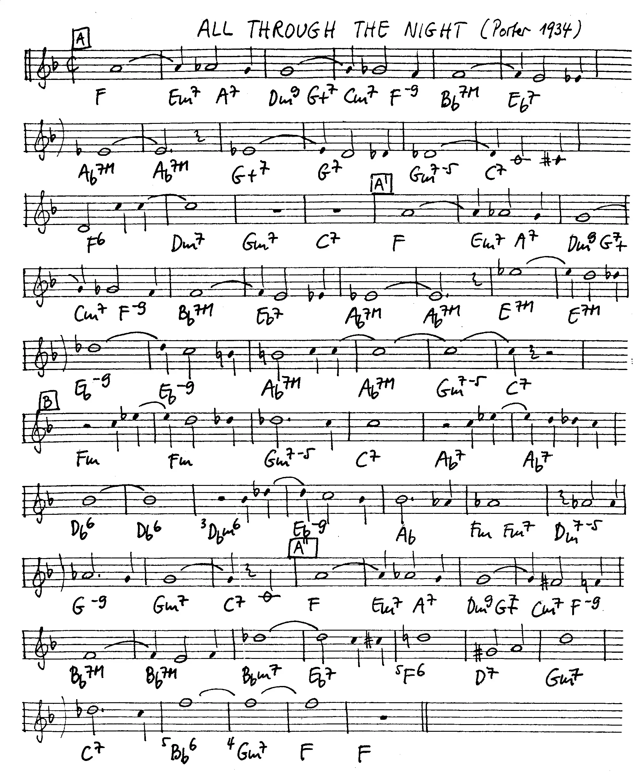 all through the night free jazz leadsheet - Courtesy of the Jungle Jazz Band
